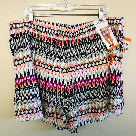 Wildfox Women’s Rayon Relaxed Fit Pink Multicolor Pockets Shorts Plus Size XXL - Picture 5 of 14